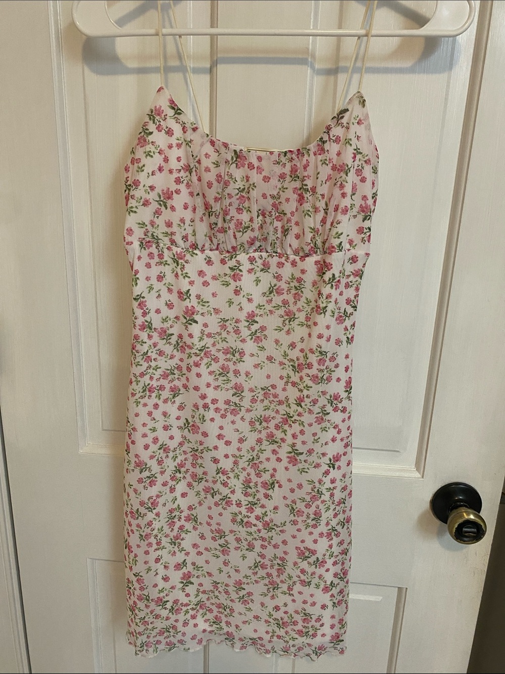 Pink Floral Spaghetti-Strap Mini Dress